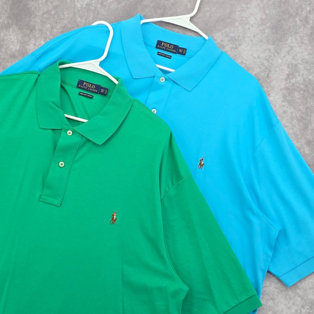 Polo Ralph Lauren Pima Soft Touch Polo Shirts Blue Green Mens 2XLT Tall Lot of 2